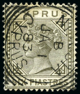 Stamp of Cyprus 1881 Wmk CC 6pi olive-grey with crisp Nicosia squa