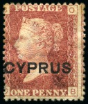 Stamp of Cyprus 1880 1/2d and 1d mint group incl. 1/2d pl.15 (2, o