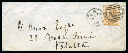 Stamp of Malta 1868 (Feb 13) Envelope to Valetta with 1863-81 1/2