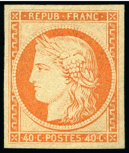 Stamp of France 1849 40c orange, réimpression de 1862, neuf, TB, s