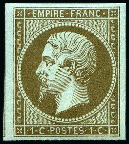 Stamp of France 1c Empire ND nuance mordoré, signé Roumet, plus 1c
