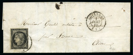 Stamp of France 1849 20c noir, bien margé, obl. Soissons 1er janvi