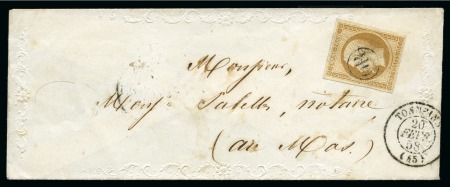 Stamp of France 10c Empire ND obl. OR sur enveloppe valentine, càd