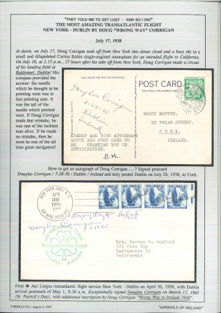Stamp of Ireland » Airmails 1938 Douglas "Wrong way" Corrigan Transatlantic Solo Crossing, a remarkable collection