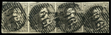 Stamp of Belgium » Belgique. 1849 Epaulettes - Émission COB N 1, 10 cent. brun Epaulettes :  bande de 4  très