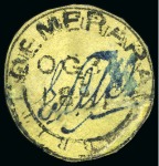 Stamp of British Guiana 1850-51 "Cottonreel" 4c lemon yellow, cut round, used