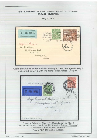 Stamp of Ireland » Airmails 1924 (May 2) First Experimental Flight Belfast-Liverpool, group of 5 covers