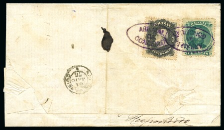 1866 100r Green and 200r black tied by oval ARRAIAL DA CONCEICAO on reverse of cover