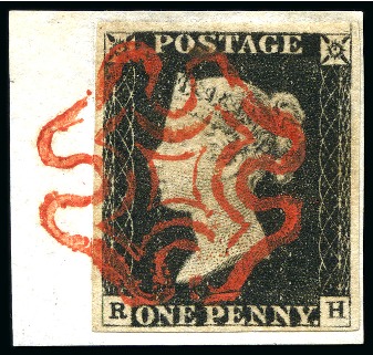 Stamp of Great Britain » 1840 1d Black and 1d Red plates 1a to 11 1840 1d Black pl.2 RH with good even margins tied by crisp red MC to small piece