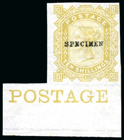 1867-83 10s Imperforate colour trial in bistre with "SPECIMEN" type 9 overprint