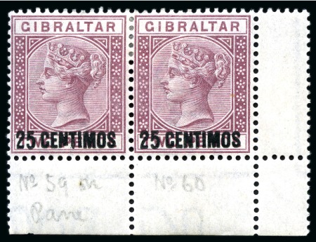 1889 25c on 2d brown-purple with "broken N of CENTIMOS" variety in mint hr lower right corner marginal pair