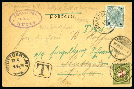 Stamp of Austria 1898 Postcard from Hohenberg to Stuttgart, franked