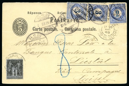 Stamp of France 1889 Carte postale réponse suisse à 5c avec un Type