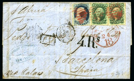 Stamp of United States 1860 (24.10) Folded cover to Spain, franked 1c blue
