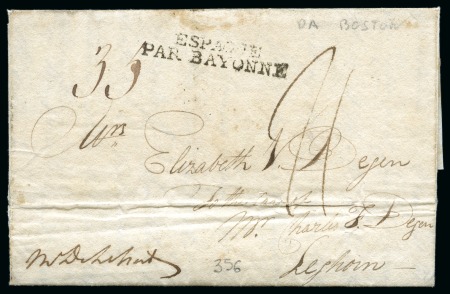 Stamp of Italian States » Sardinia 1808 Folded entire from Boston to Livorno, showing