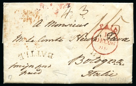 Stamp of Great Britain » Postal History 1799 (Dec 26) Folded entire from England to Bologna, Italy, bearing s/l "BATTLE" and ms "foreign post paid" alongside