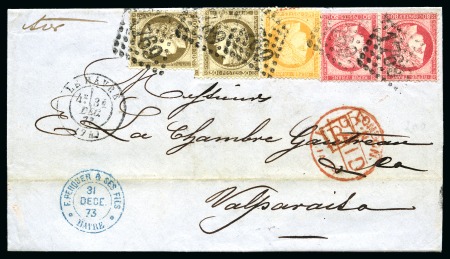 Stamp of France 1873 (31.12) Lettre de Le Havre pour Valparaiso, Chile,