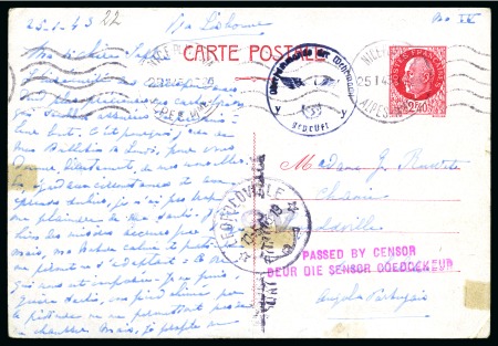 1943 Carte Postale à 2F40 obl. NICE 25.1.43 et adressée