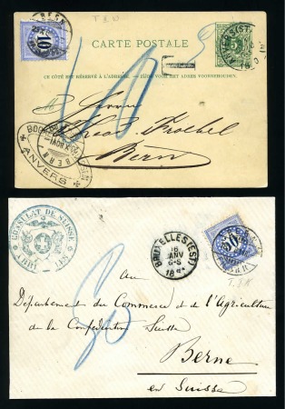 1880-81 5c Postal stationery to Bern, Switzerland taxed