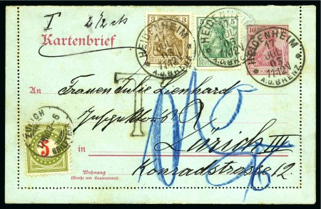 Stamp of Germany » German Empire 1903 Insufficiently franked Germania 10pf double card