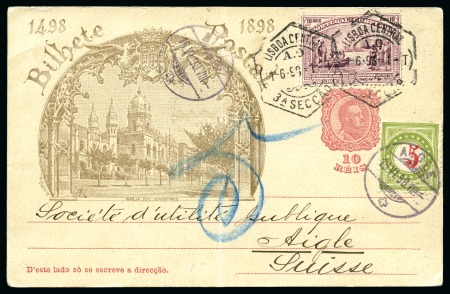 1898 Correctly franked 10+10r postcard to Aigle/Switzerland,