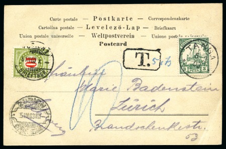 1903 Insufficiently franked picture postcard to Zurich/Switzerland