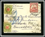 1908 Insufficiently franked cover to Neuchâtel/Switzerland