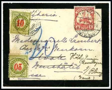 Stamp of Germany » German Colonies » Kiautschou 1908 Insufficiently franked cover to Neuchâtel/Switzerland