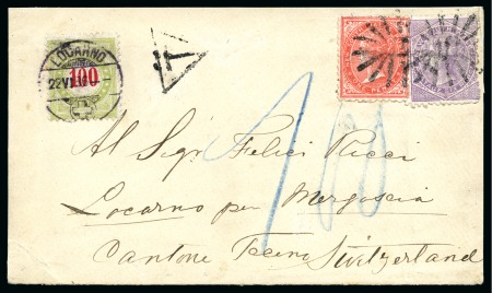 1886 Insufficiently franked cover from Sydney to Locarno/Switzerland