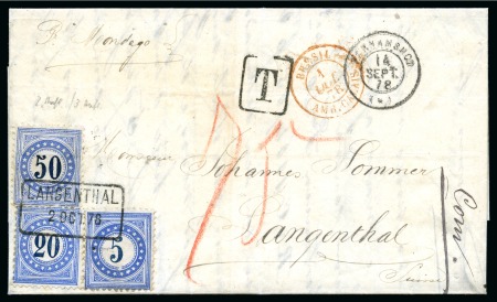 Stamp of Switzerland / Schweiz » Nachportomarken (Auslandsbriefe) BRASILIEN 1878: Unfrankiertes Kuvert von Pernambuco