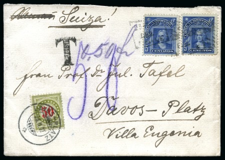Stamp of Chile 1907 Insufficiently franked cover taxed upon arrival with Swiss postage due