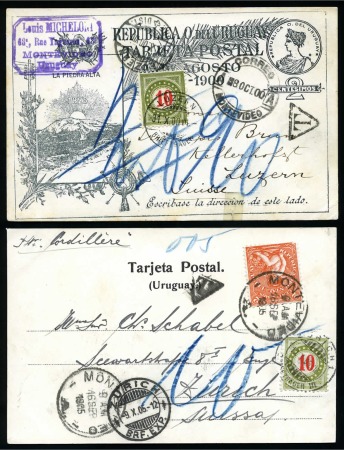 Stamp of Uruguay 1900-05, Two insufficiently paid postcards from Montevideo