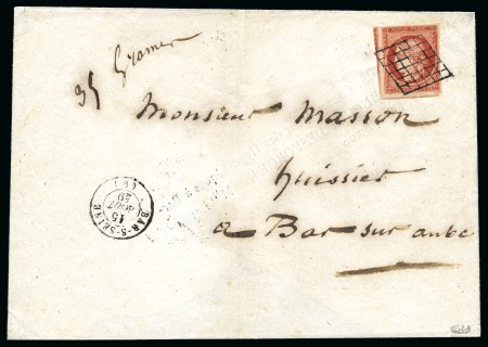 1849, Lettre de Bar sur Seine pour Bar sur Aube affranchissement