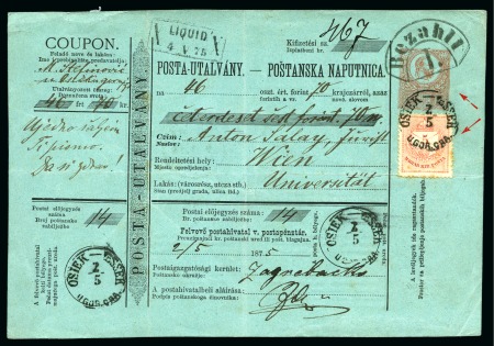 1874 5Kr Red money-order card with extra franking being