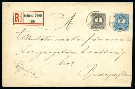 1895 Envelope issue 10Kr blue and 1Kr black tied by