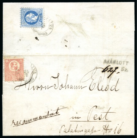 1871 Lithographed issue 5kr rose in MIXED FRANKING