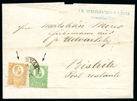 1871 Lithographed 3Kr green and 2Kr orange cancelled