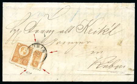 1871 Engraved 2Kr orange plus BISECT tied by KUBIN