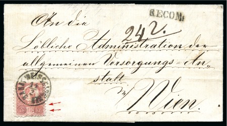 Stamp of Hungary 1871 Engraved 5Kr red and 10Kr blue (on reverse), tied