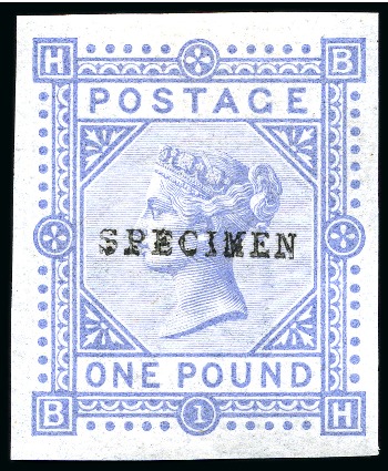 1867-83 £1 Imperforate colour trial in grey-blue with SPECIMEN type 9 overprint