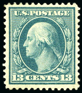Stamp of United States 1909 Washington 13c blue-green on bluish paper, mint og
