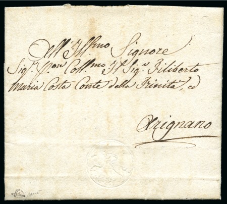 Stamp of Italian States » Sardinia 1819 CAVALLINI 15c albino postal tax on 1823 entire