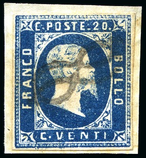 1851 20c blue used with special cancellation Node di
