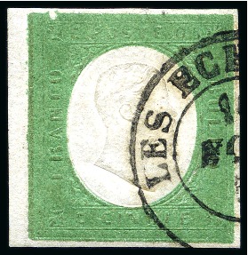 1854 5c green with small margin at left, beautifully