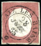 1851-54, Group of three stamps incl. 1854 40c brick red with a clear strike of the scarce Aix-les-Bains