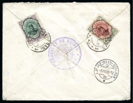 1911-21 Portrait issue 6ch and 24ch on printed envelope from the Swiss Consulate in Teheran
