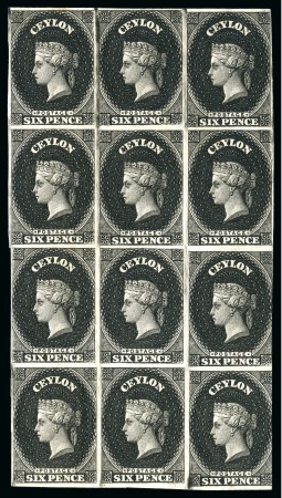 1857 6d Plate proof in black in imperf. block of 12