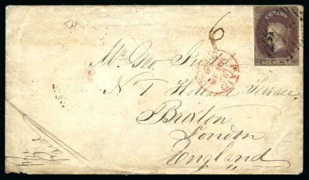 1859 (Feb 3) Envelope from Galle to England with 1857 6d purple-brown on blued paper