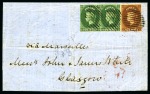 1859 (Mar 14) Wrapper from Colombo to Scotland with 1857-59 2d green pair and 5d chestnut