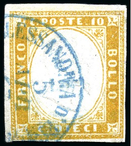Stamp of Egypt » Italian Post Offices 1861-63 Sardinia 10c partly cancelled by ALESSANDRIA D'EGITTO / POSTE ITALIANE cds